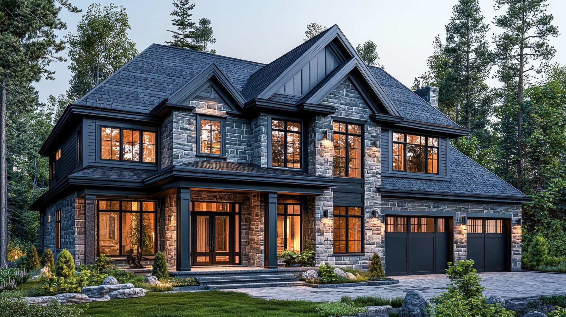 Well-kept home at dusk